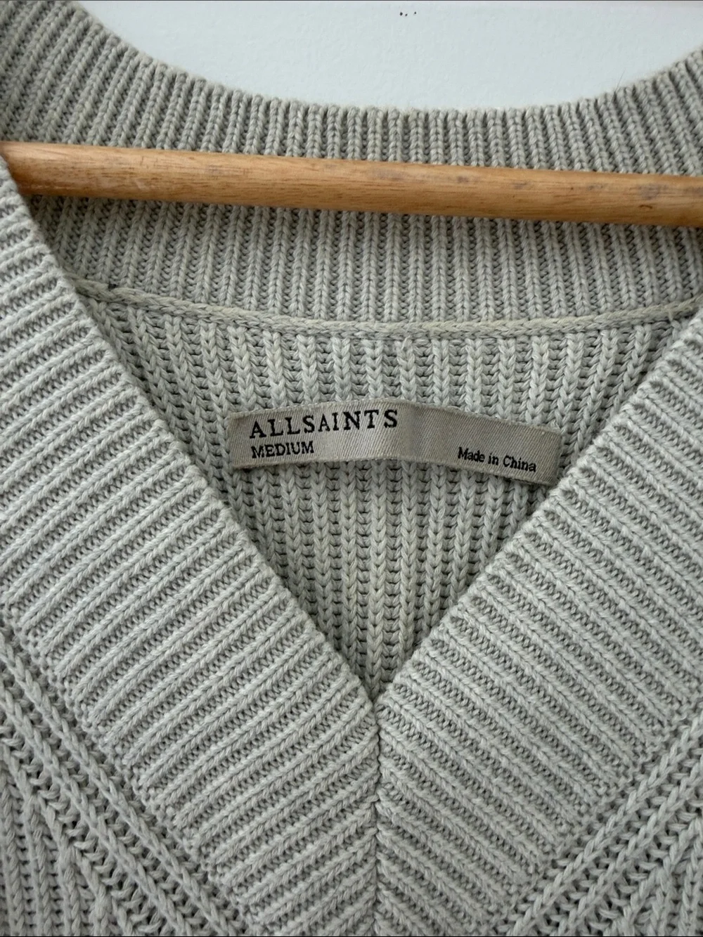 AllSaints Light Gray Ribbed V-Neck Knit Tank